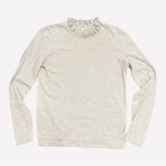 J. Crew Light Gray Ruffled Neck Sweater - Picture 2 of 9
